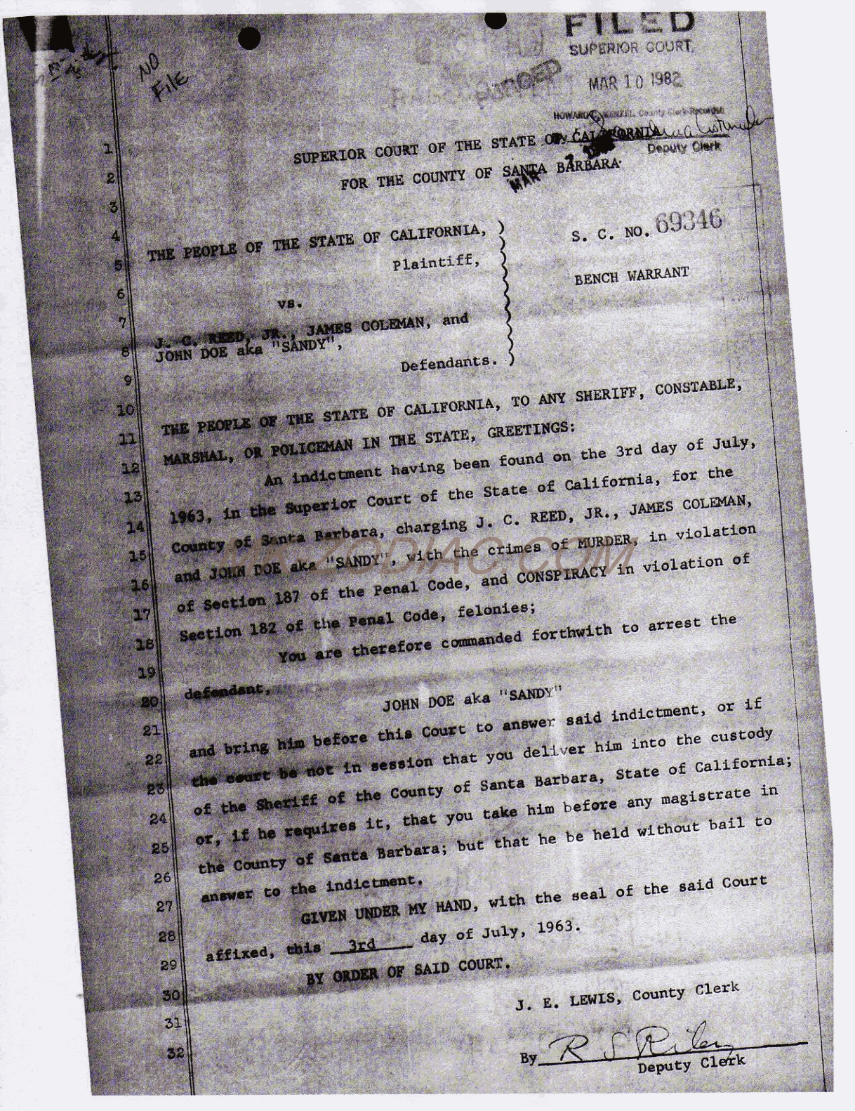 bench warrant for John Doe aka "Sandy"