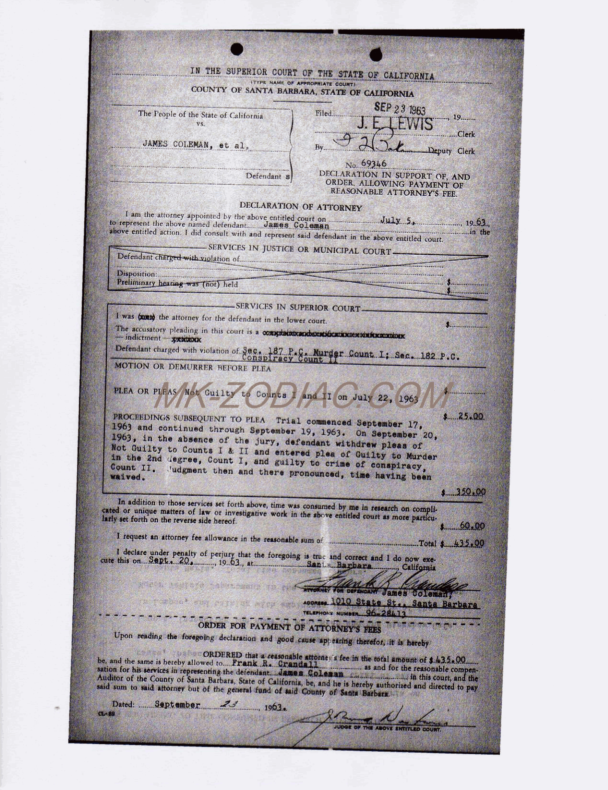 declaration of attorney for Coleman - page 1