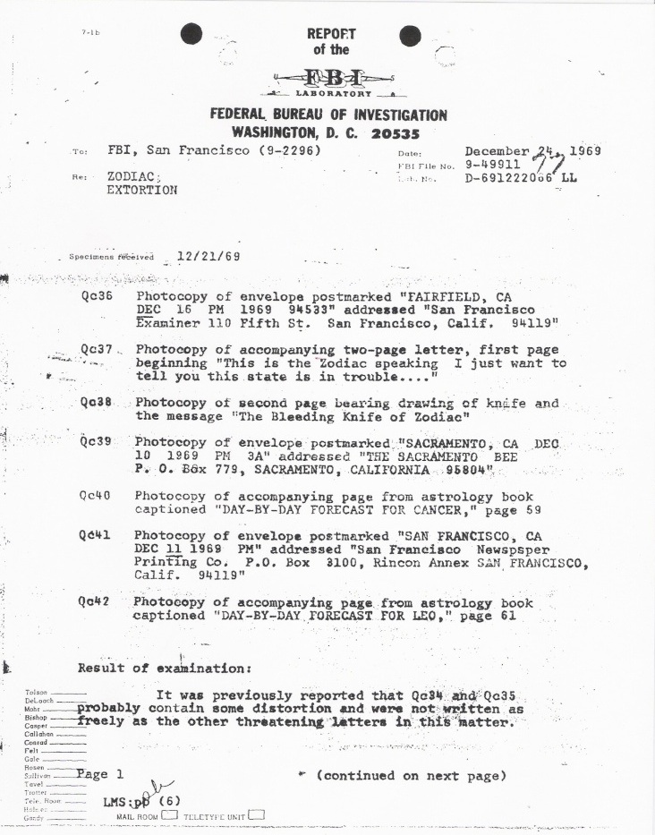 FBI report dated December 24, 1969